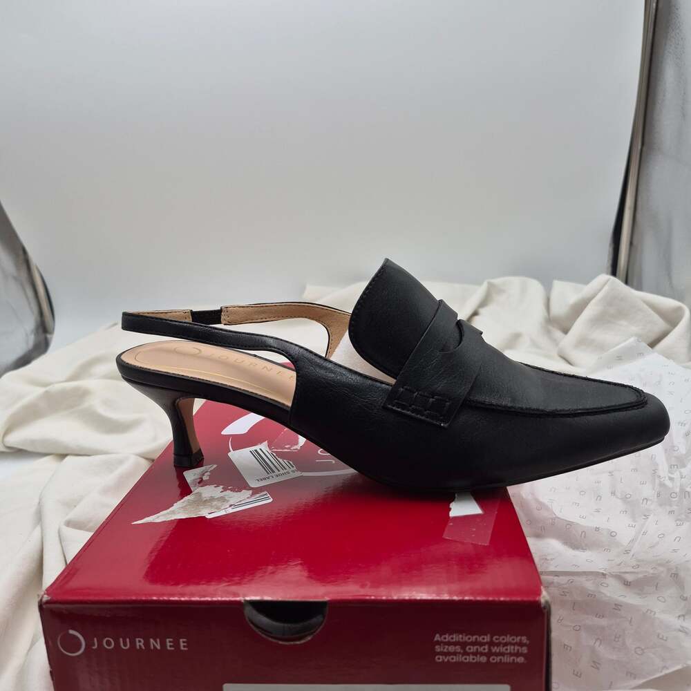 NEW Journee Collection Amory Kitten Heel Slingback Loafer Pump black women sz 10